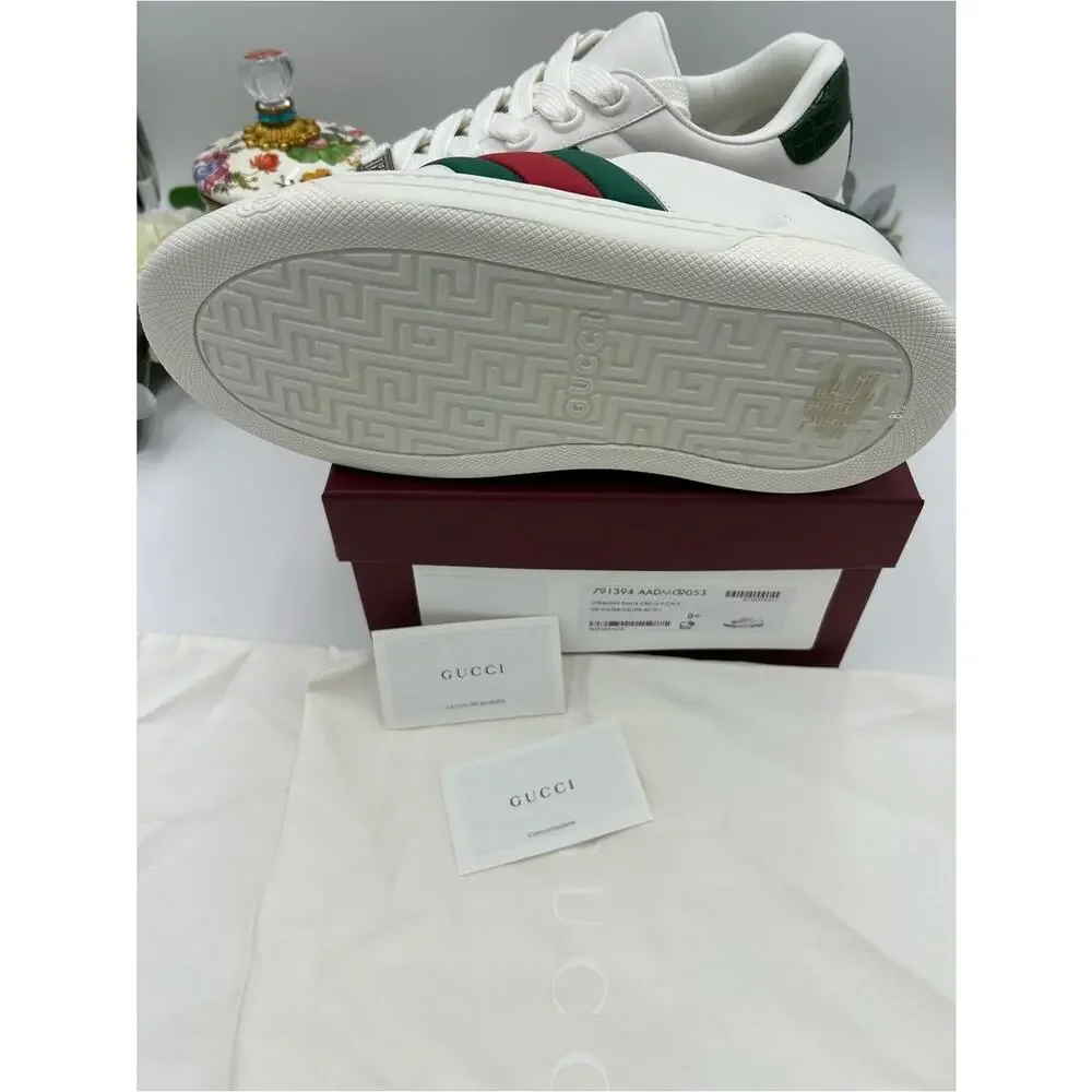 Men's Gucci White Leather ace Sneakers with web, stripe size 8.5 fits 9 US